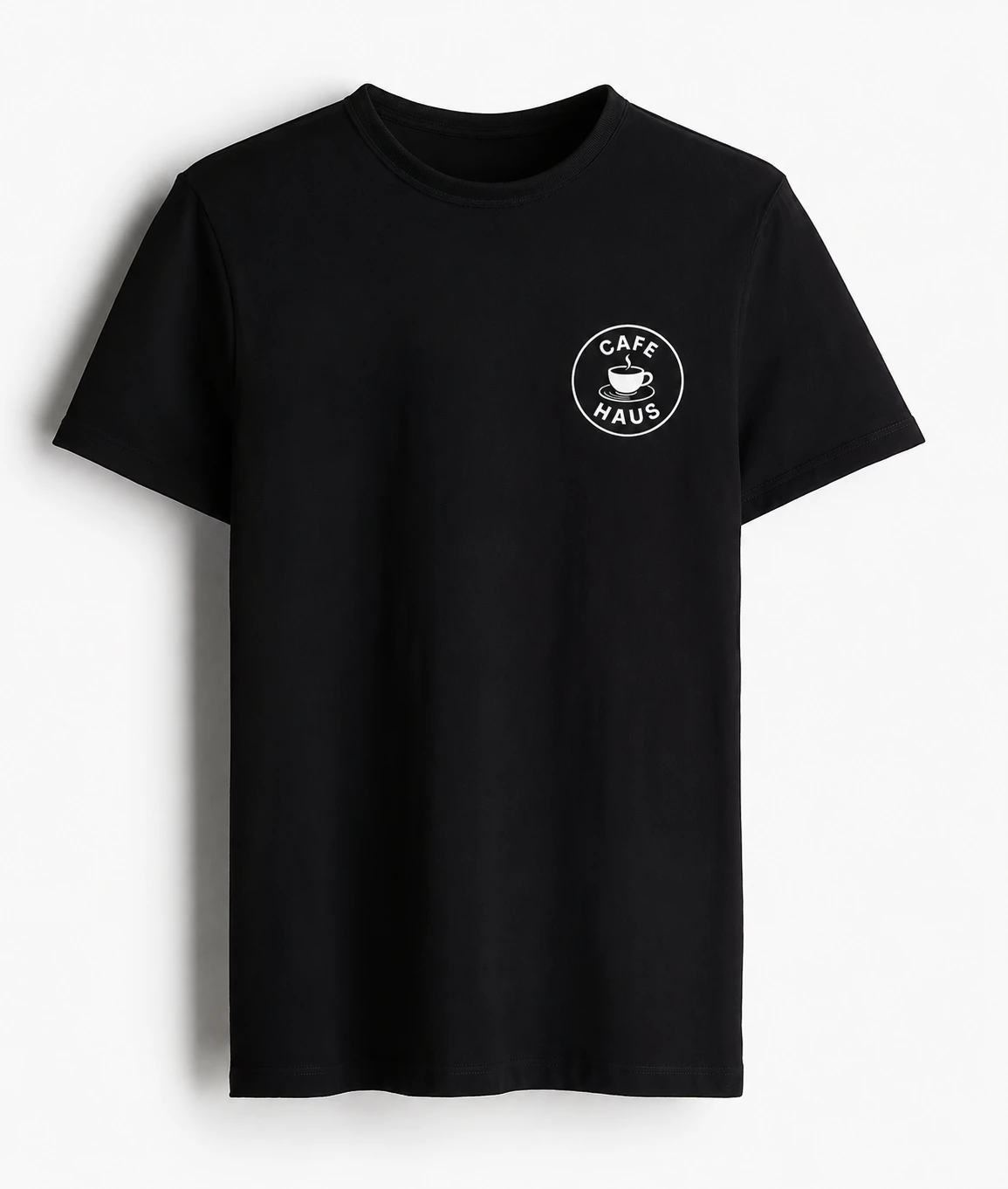 Cafe Haus black T-shirt with small Cafe Haus chest logo